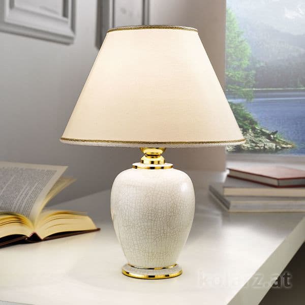 klasyczna lampa stołowa, spękana ceramika - na biurko do czytania