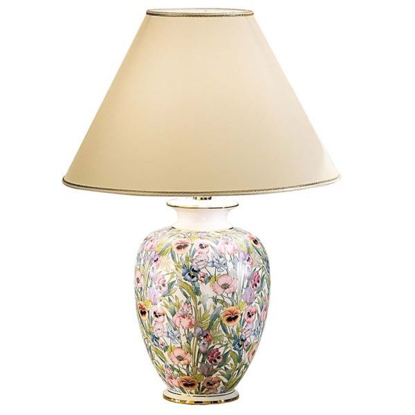 Lampa stołowa z elegancką kwiatową podstawą