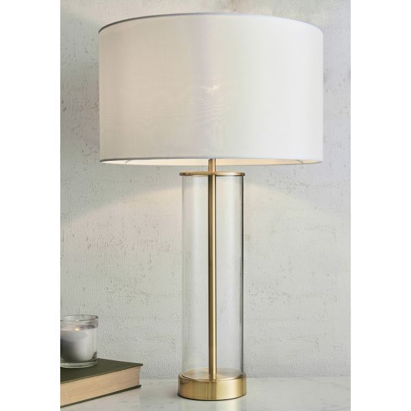 szklana lampa stołowa z abażurem