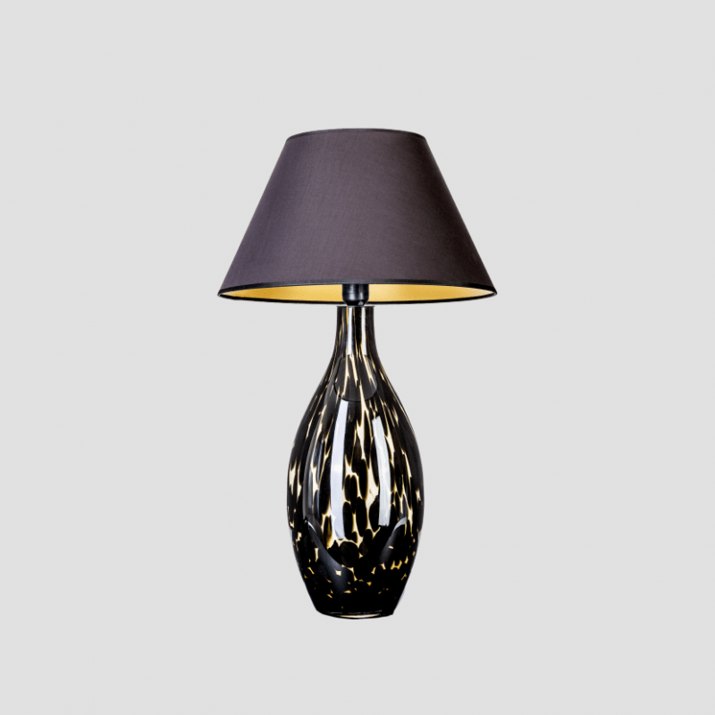 Wąska lampa stołowa z ciemnym abażurem
