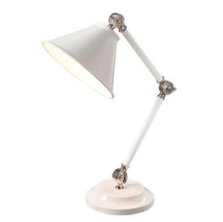 Klasyczna lampa stołowa Prestige - biała, srebrne detale