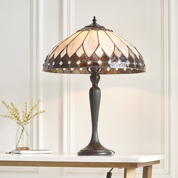 klasyczna lampa stołowa witrażowy klosz