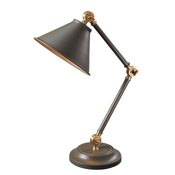 elegancka lampa stołowa w klasycznym stylu, mobilne ramię i złote detale