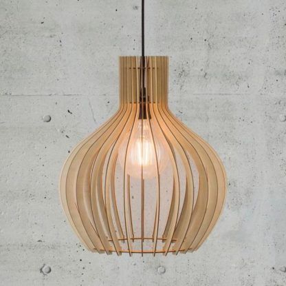 brązowa, drewniana lampa wisząca, nowoczesna