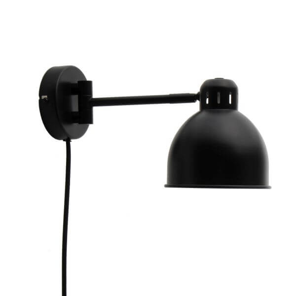 czarny kinkiet metalowy w stylu skandynawskim, mobilne ramię, czarny kabel