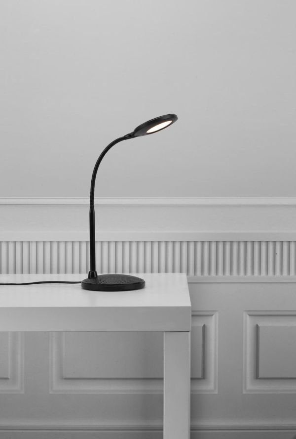 nowoczesna lampa biurkowa z płaskim kloszem , czarna