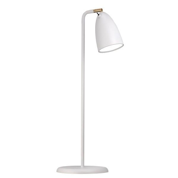 skandynawska lampa stołowa z białym kloszem skierowanym do dołu
