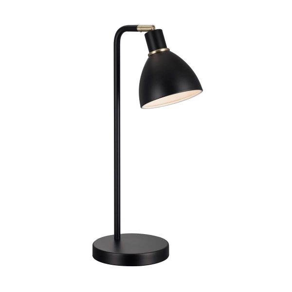 czarna lampa stołowa, biurkowa styl skandynawski, złote detale