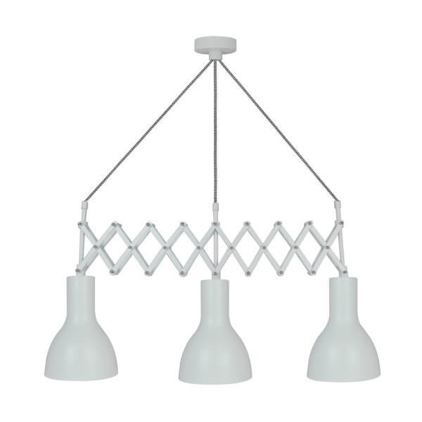 lampa wisząca w stylu nowoczesnym i skandynawskim, trzy białe klosze