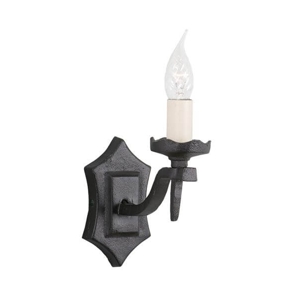 czarny, metalowy, klasyczny kinkiet świecznikowy w stylu rustykalnym, zamkowym