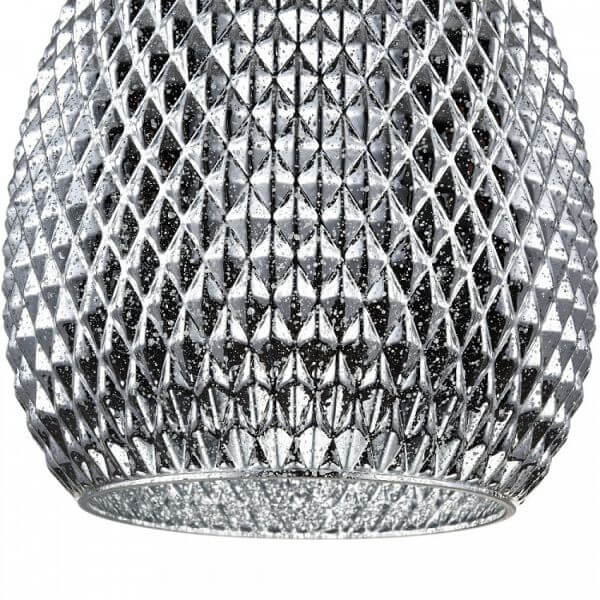 lampa wisząca z barwionego szkła, srebrna, połyskująca, glamour, nowoczesna