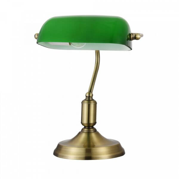 klasyczna lampa biurkowa z zielonym kloszem