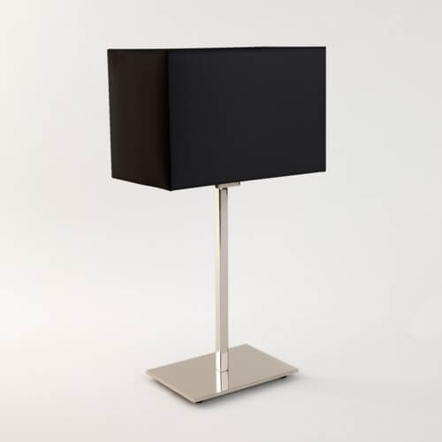 srebrna lampa stołowa w stylu minimalistycznym