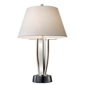 Lampa stołowa Silvershore - Ardant Decor - jasny abażur, srebrna