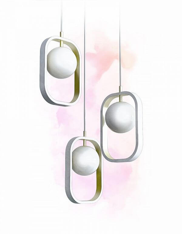 nowoczesna lampa wisząca, biała, złota, minimalistyczny design, modern