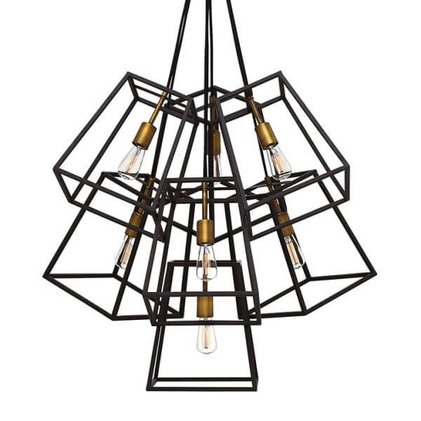 oryginalna lampa wisząca z geometrycznymi kloszami z metalu