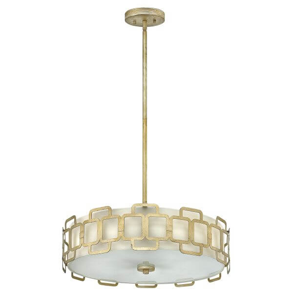 lampa wisząca z płaskim kloszem w stylu klasycznym, złoty wzór