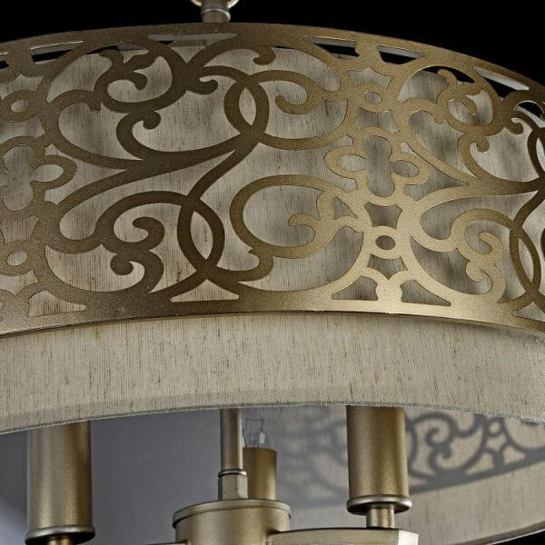 metalowe dekory na lampie wiszącej, duża okrągła na 3 żarówki