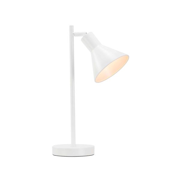 biała lampa biurkowa z regulowanym kloszem, styl nowoczesny, skandynawski