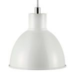 metalowa, biała, półokrągła lampa wisząca w stylu nowoczesnym, skandynawskim