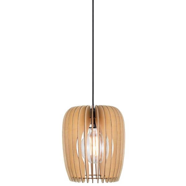 lampa wisząca z drewnianych listewek, brązowa, naturalna