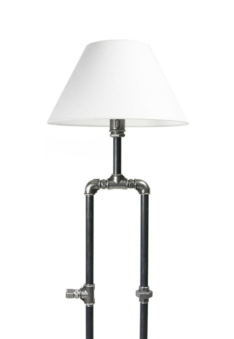 metalowa lampa podłogowa z rurek, biały abażur