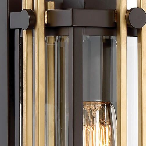 klasyczny kinkiet szklany z brązową ramą i złotymi detalami