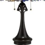 lampa stołowa klasyczna, witrażowa z dekoracyjną podstawą, czarną