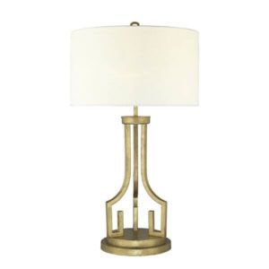 Wysoka lampa stołowa Lemuria - złota, jasny abażur