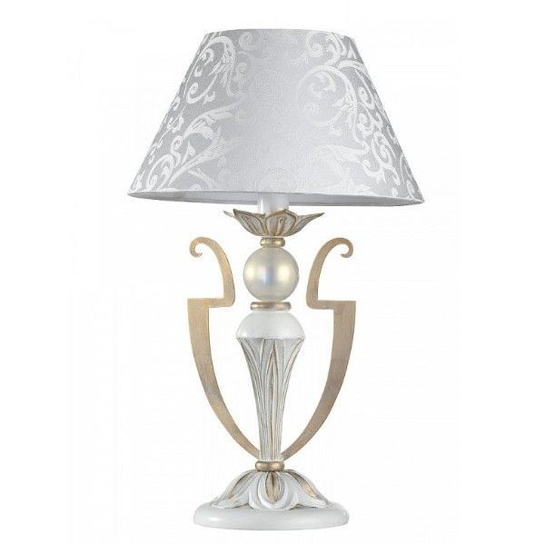 luksusowa lampa stołowa, kształt antycznego dzbana, biało-złota, z abażurem, perła