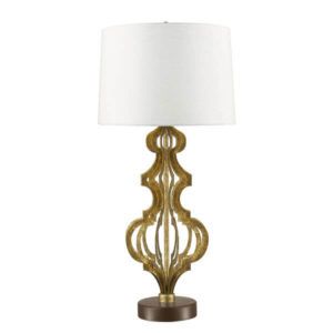 Dekoracyjna lampa stołowa Octavia - złota, ażurowa podstawa, kremowy abażur