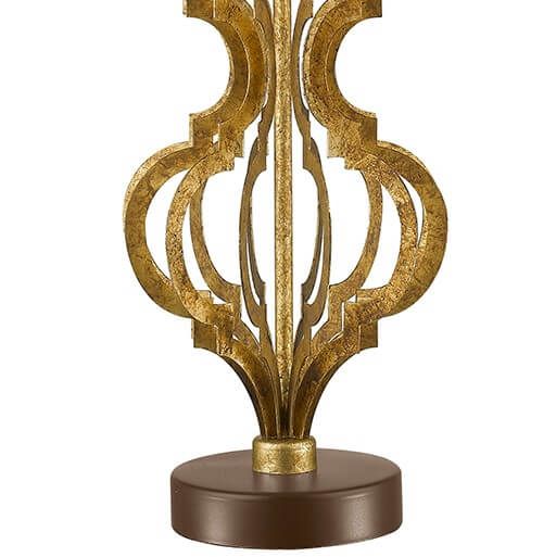 klasyczna lampa stołowa z dekoracyjną, złotą podstawą