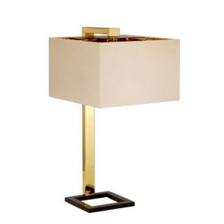 Geometryczna lampa stołowa Plein - złota, kremowy abażur, nowoczesna