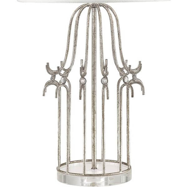 lampa stołowa, srebrna podstawa klatka na ptaki