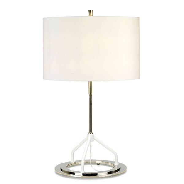 biała lampa stołowa z abażurem, nowoczesny trójnóg