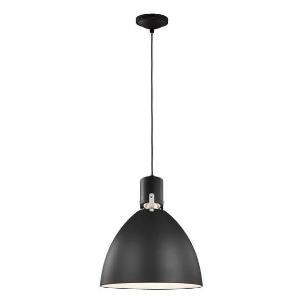 czarna lampa wisząca z metalowym, minimalistycznym kloszem