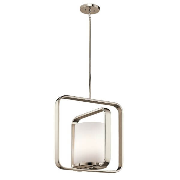 metalowa, srebrna lampa wisząca ze szklanym kloszem