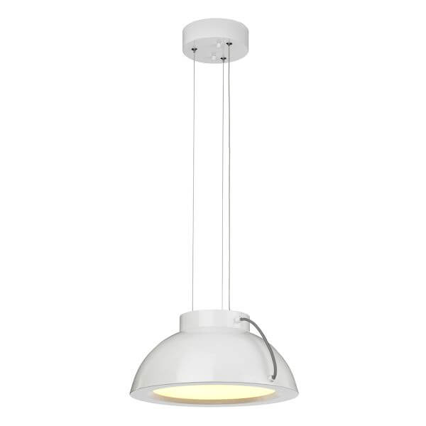 nowoczesna, futurystyczna lampa wisząca, biały klosz dekoracyjnym przewodem