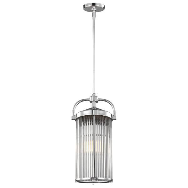 Modernistyczna lampa wisząca Paulson - srebrna, szklany klosz, IP44