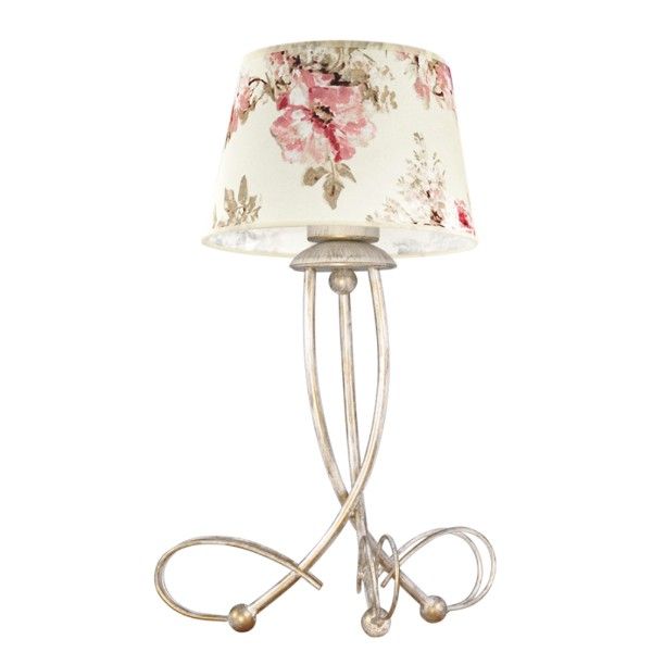 Romantyczna lampa stołowa Amanti - złota baza, abażur w róże