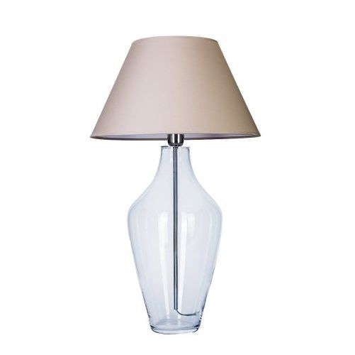Elegancka lampa stołowa Valencia - szklana podstawa, szaro-beżowy abażur