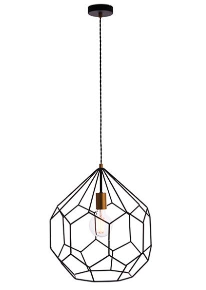 Metalowa lampa wisząca Deco - czarna druciana z dekoracyjną żarówką