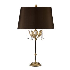 Klasyczna lampa stołowa Amarilli - złota, zdobiona podstawa, ciemnobrązowy abażur