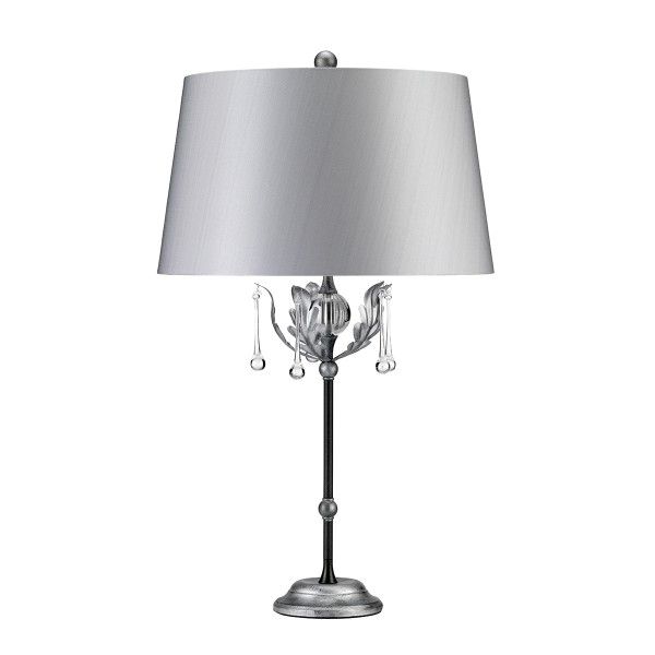 srebrna lampa stołowa z abażurem styl klasyczny