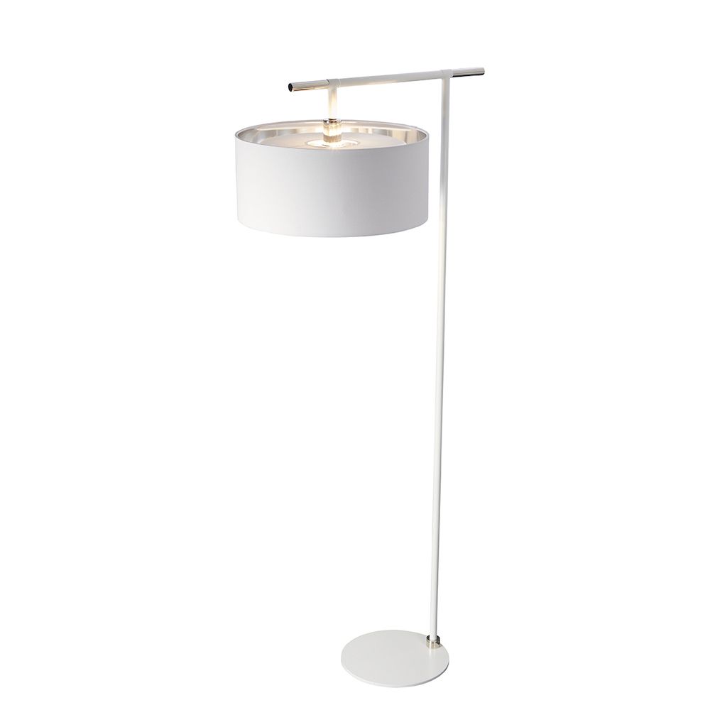 Biała lampa podłogowa Modern - okrągły abażur, nowoczesna