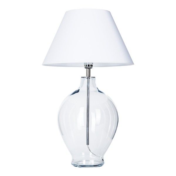 Stylowa lampa stołowa Capri - transparentna, szklana baza, biały abażur
