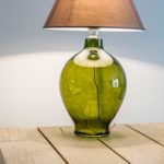 Wysoka lampa stołowa Genova - zielona z szaro-beżowym abażurem - 4