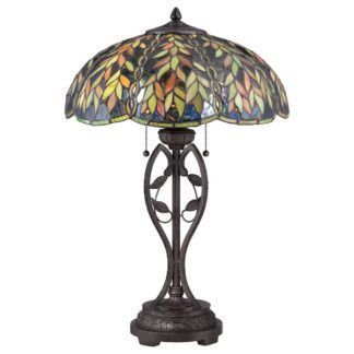 Klasyczna lampa stołowa Belle - witrażowy klosz, brązowa