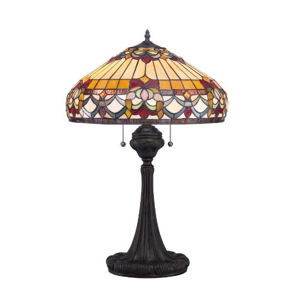 Witrażowa lampa stołowa Belle Fleur - dekoracyjna podstawa, ciemny brąz