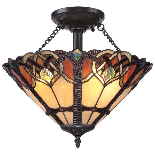 Klasyczna lampa sufitowa Cambridge - witrażowe szkło, ciepłe kolory